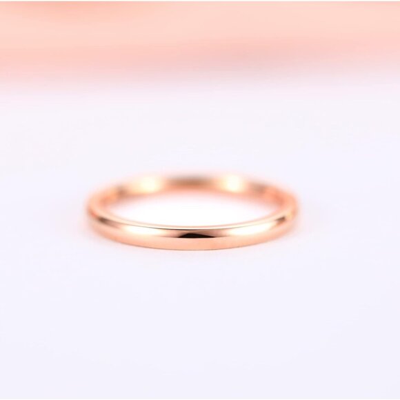 🆕 Women Gold Titanium Plain Dome High Polished Wedding Band Ring Comfort Fit - Picture 3 of 6